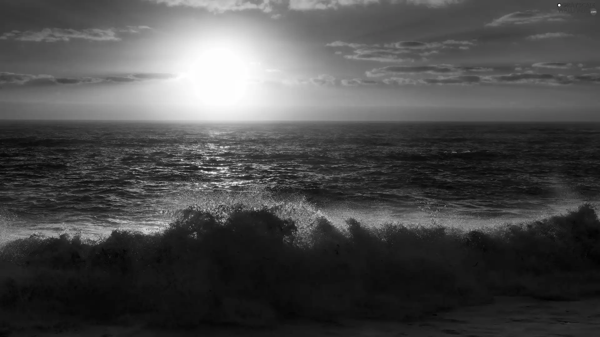 sun, clouds, Waves, Beaches, sea, west