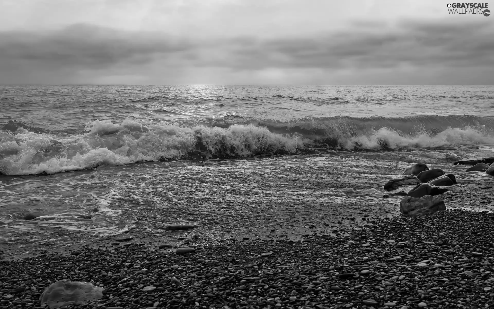 sea, west, Waves, coast, Stones, sun
