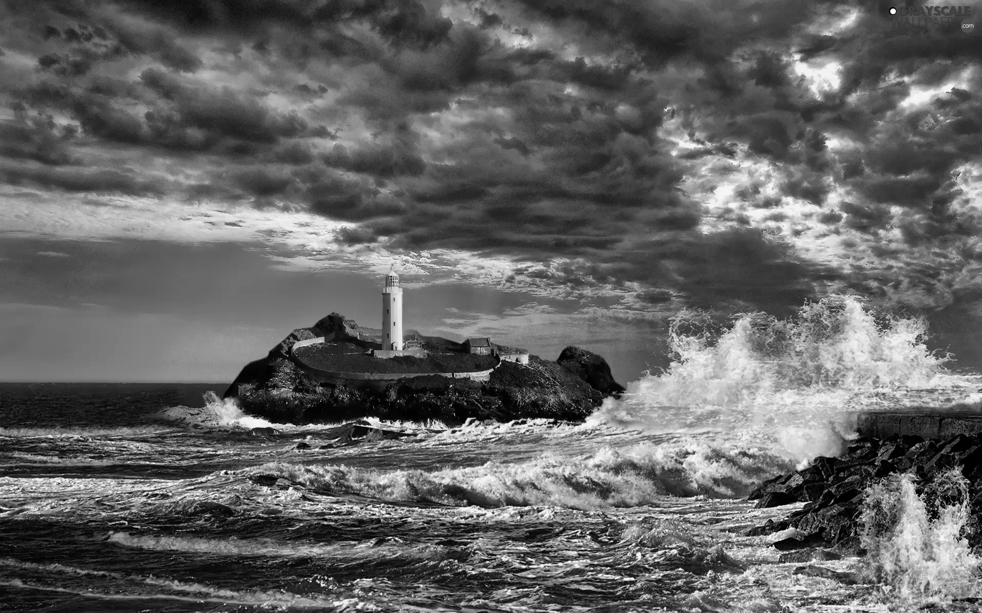 Lighthouses, sea, Waves, Great Sunsets