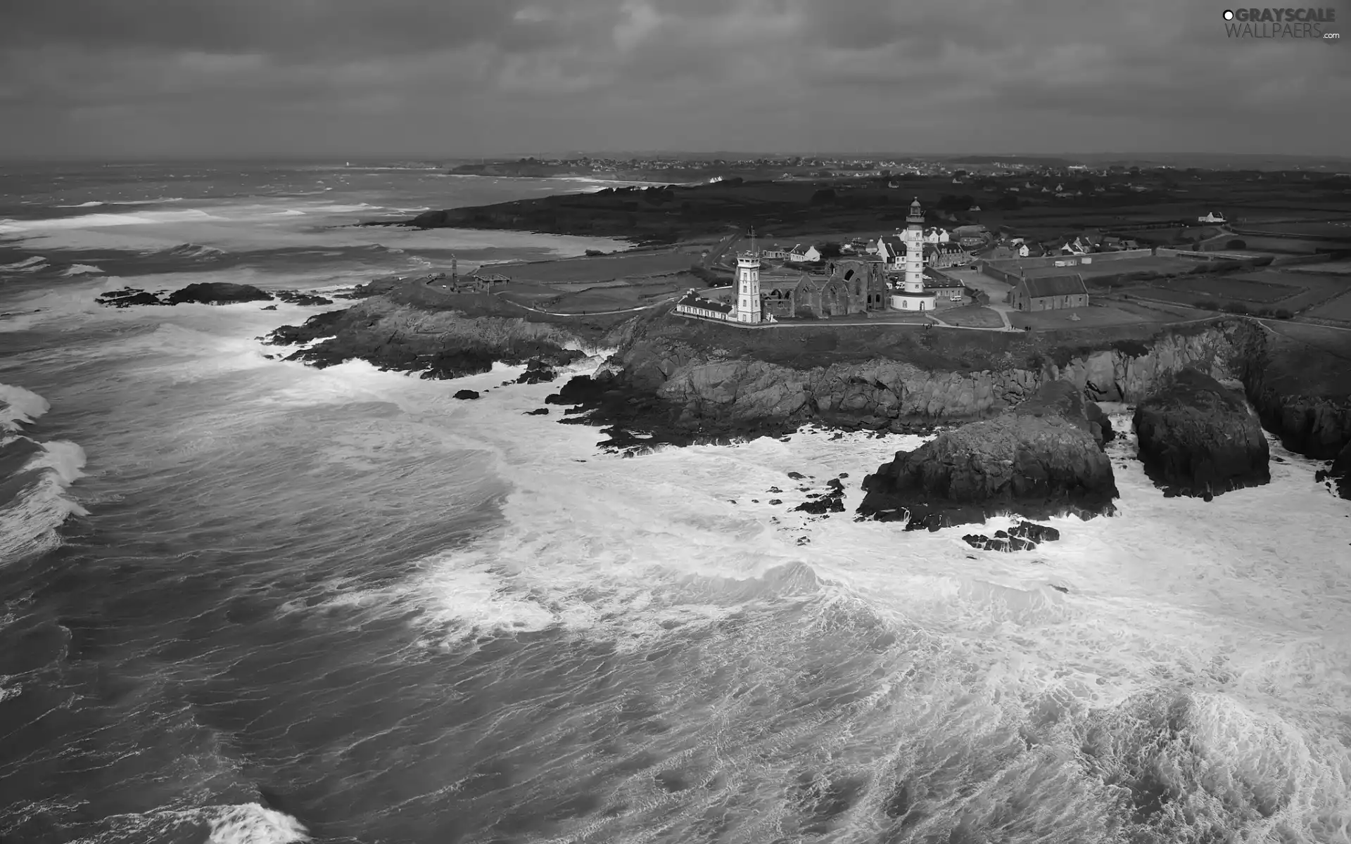 Coast, Lighthouse, Waves, horizon, rocks, maritime