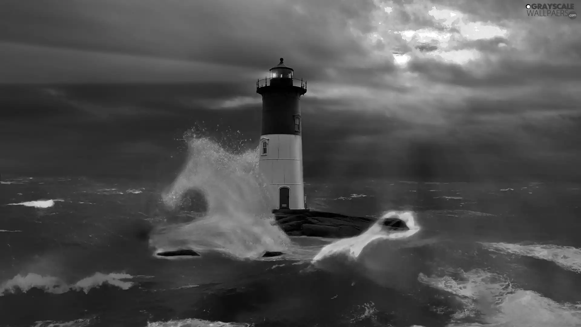 maritime, Lighthouse, Waves, clouds, flash, luminosity, ligh, sun, Przebijające