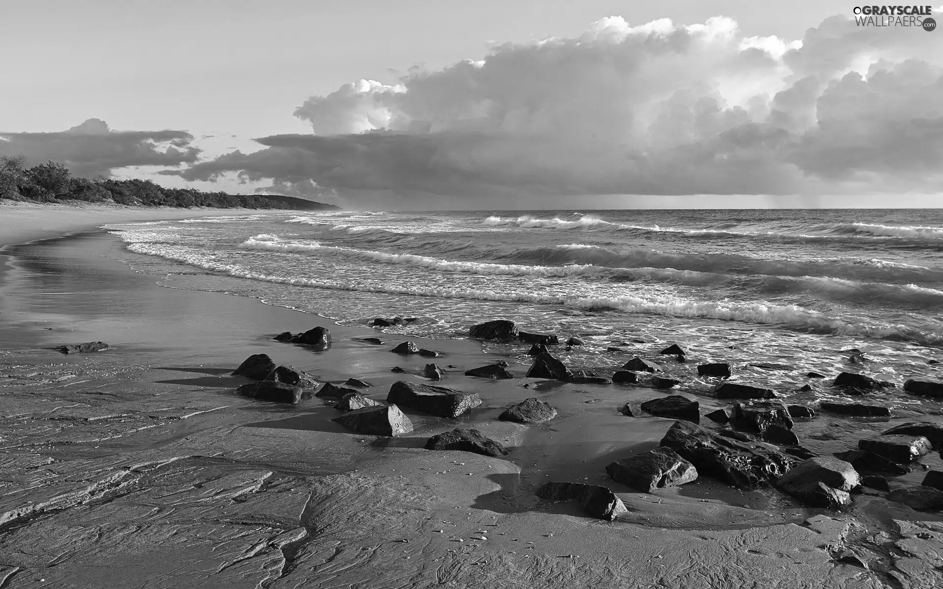 Waves, Stones, sea, Beaches, Sky