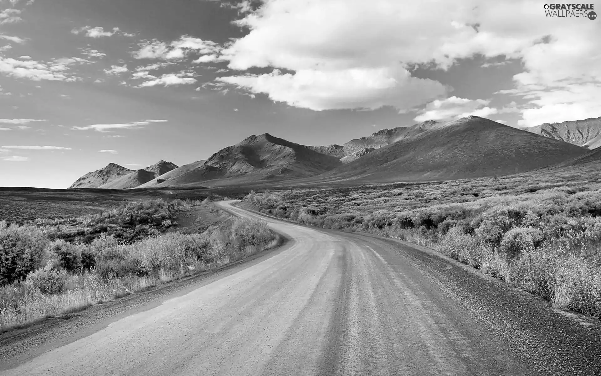 Way, clouds, Mountains, medows, summer