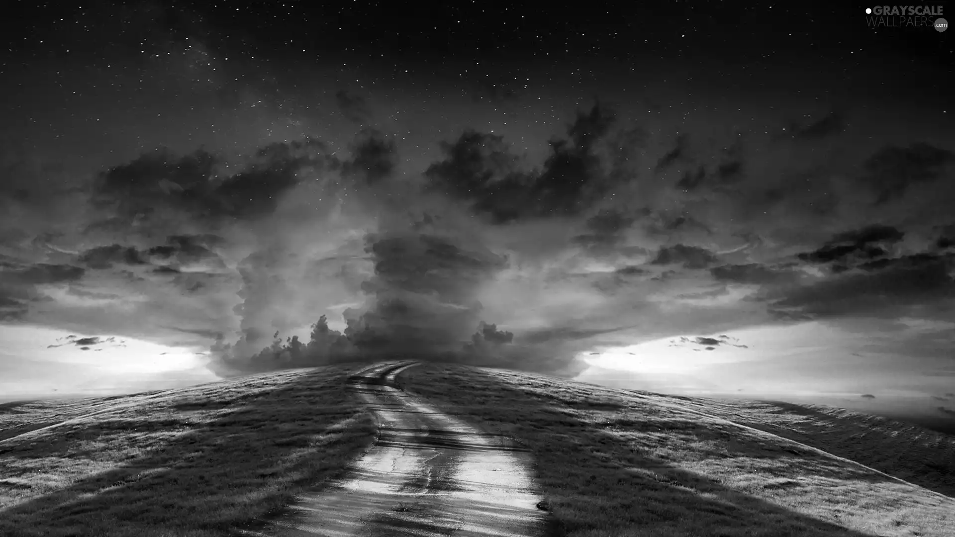 Way, clouds, Meadow