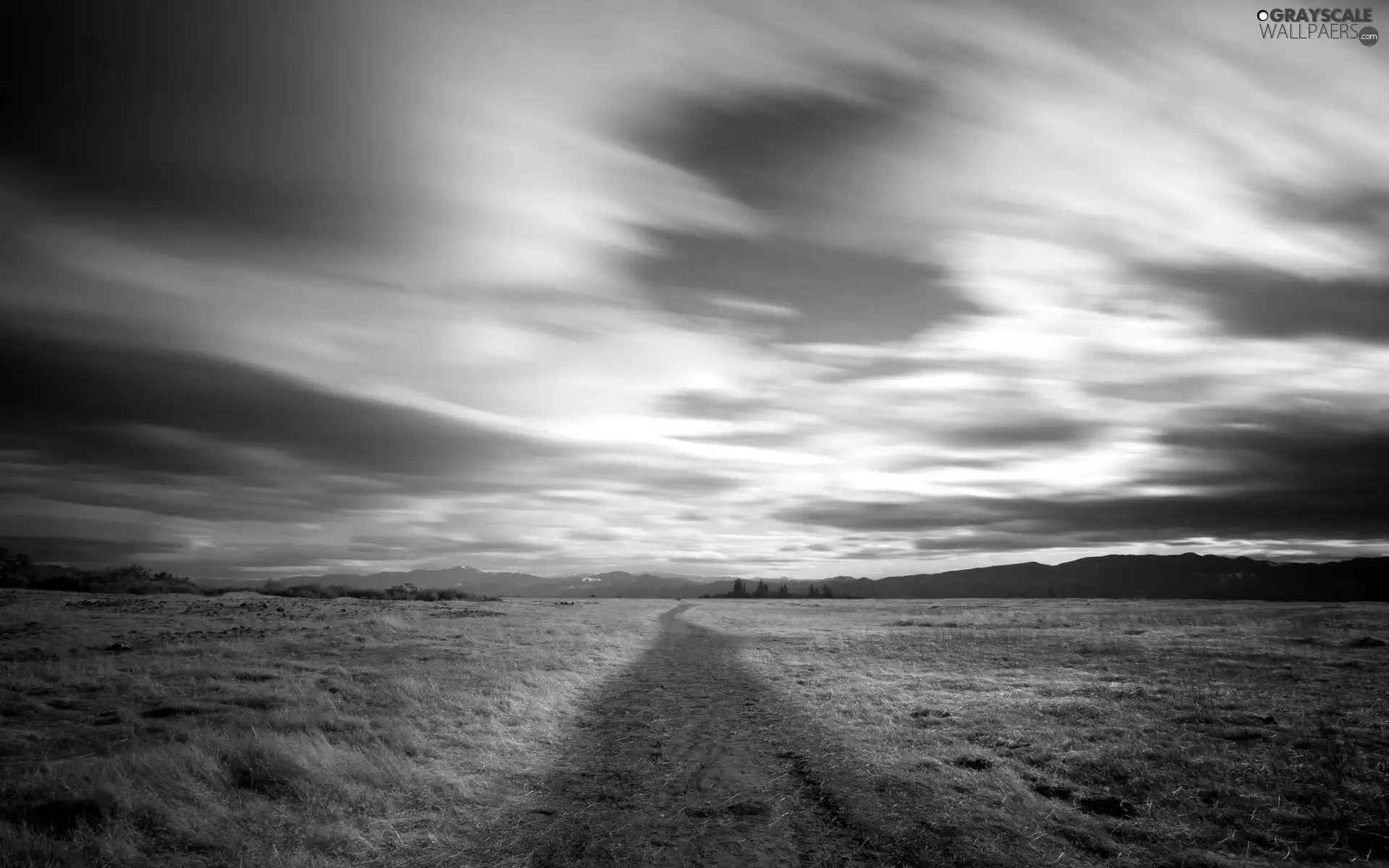 Sky, field, Way, clouds