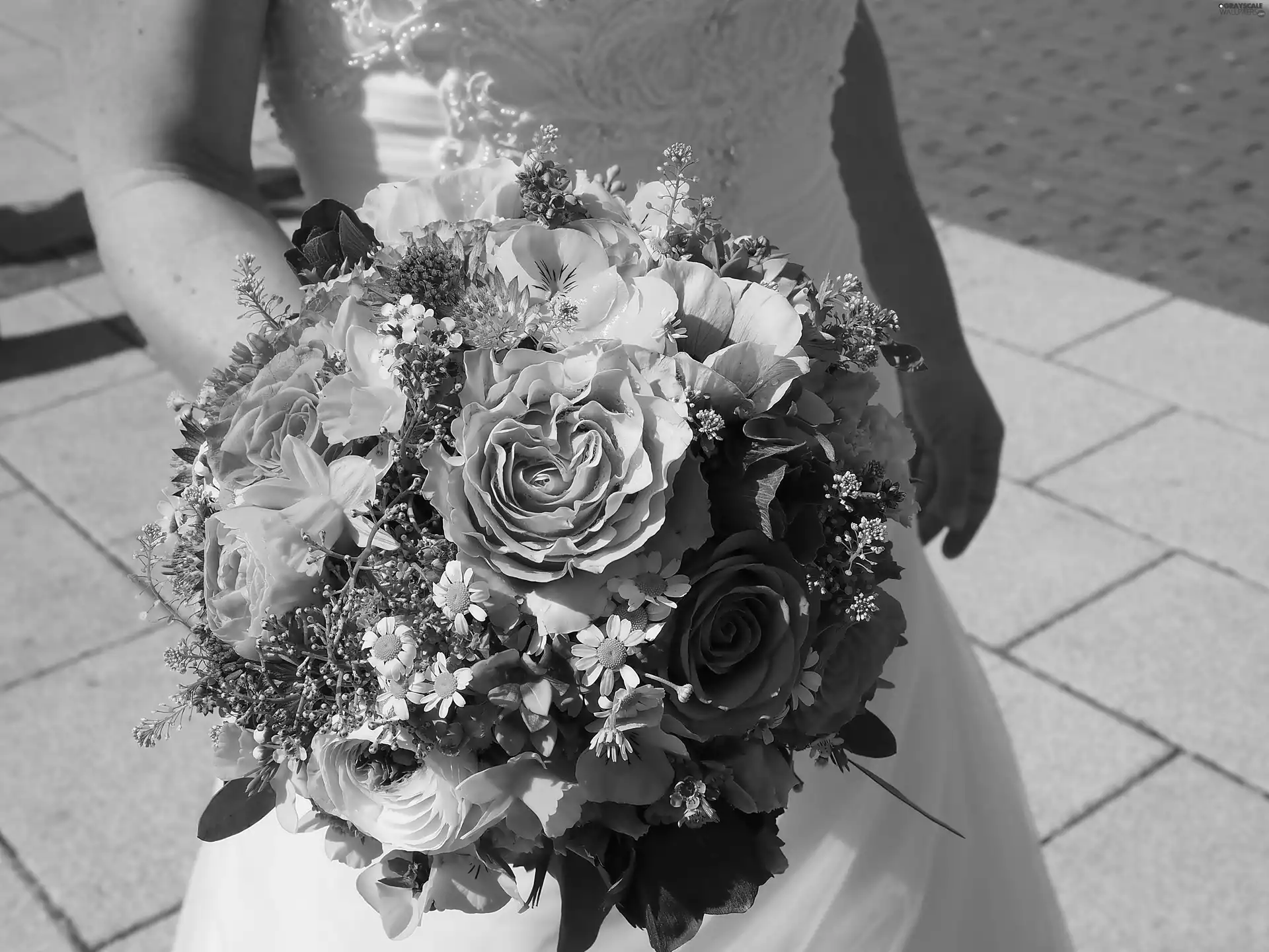 wedded, bouquet, flowers