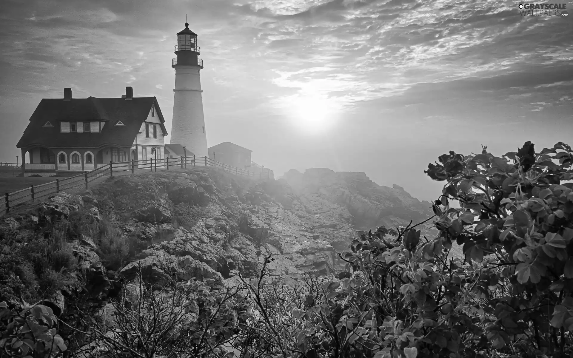 maritime, west, rose, sun, Wild, Lighthouse, house, Hill