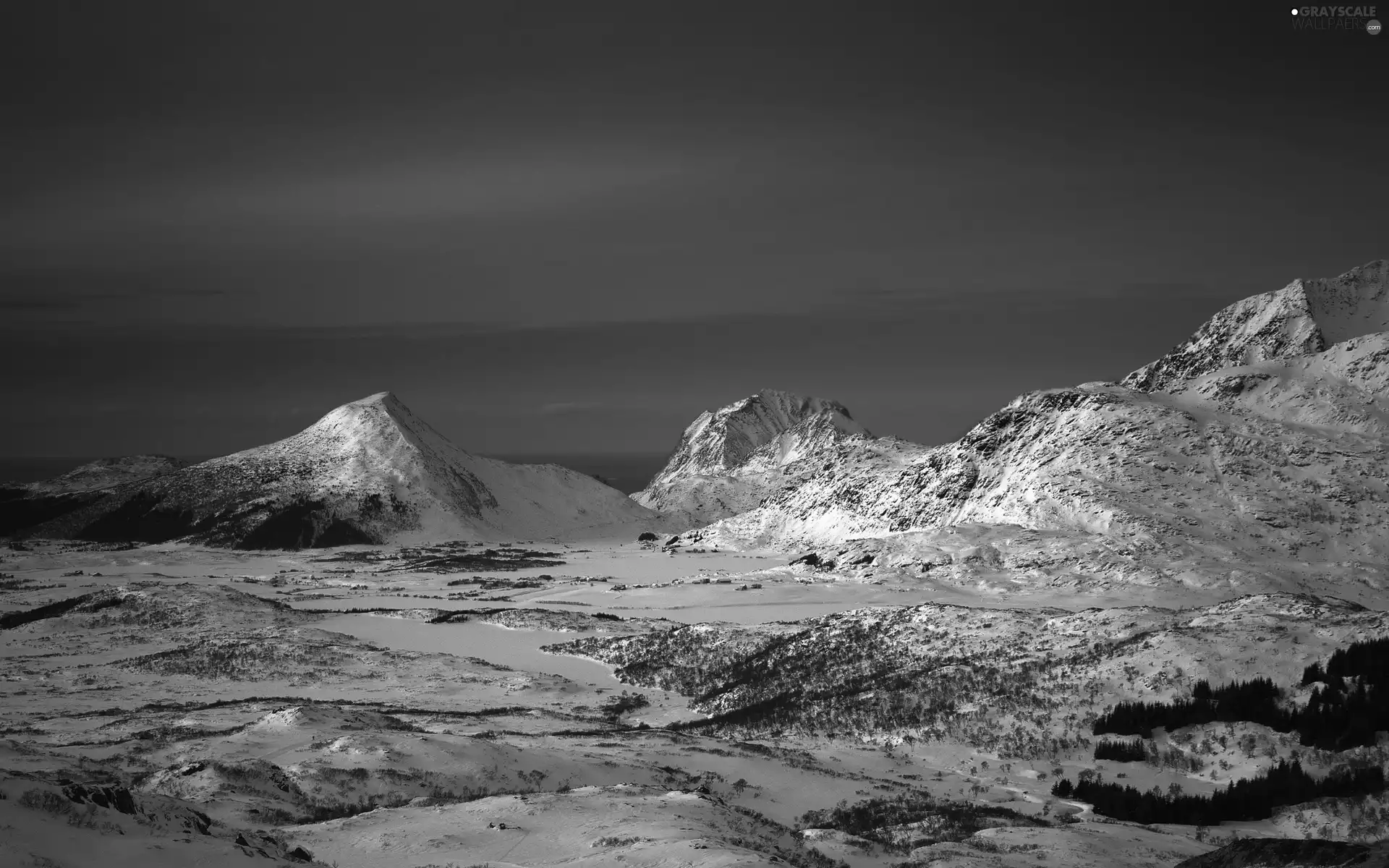 Mountains, snow, west, Covered