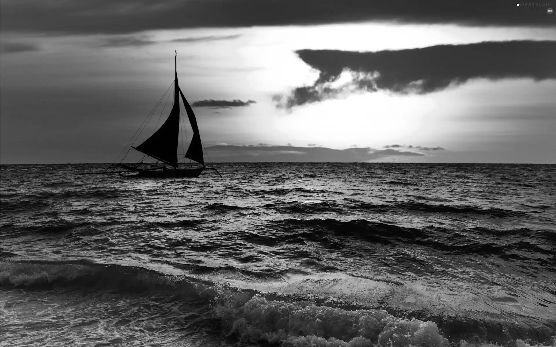 west, sun, sea, Waves, Boat