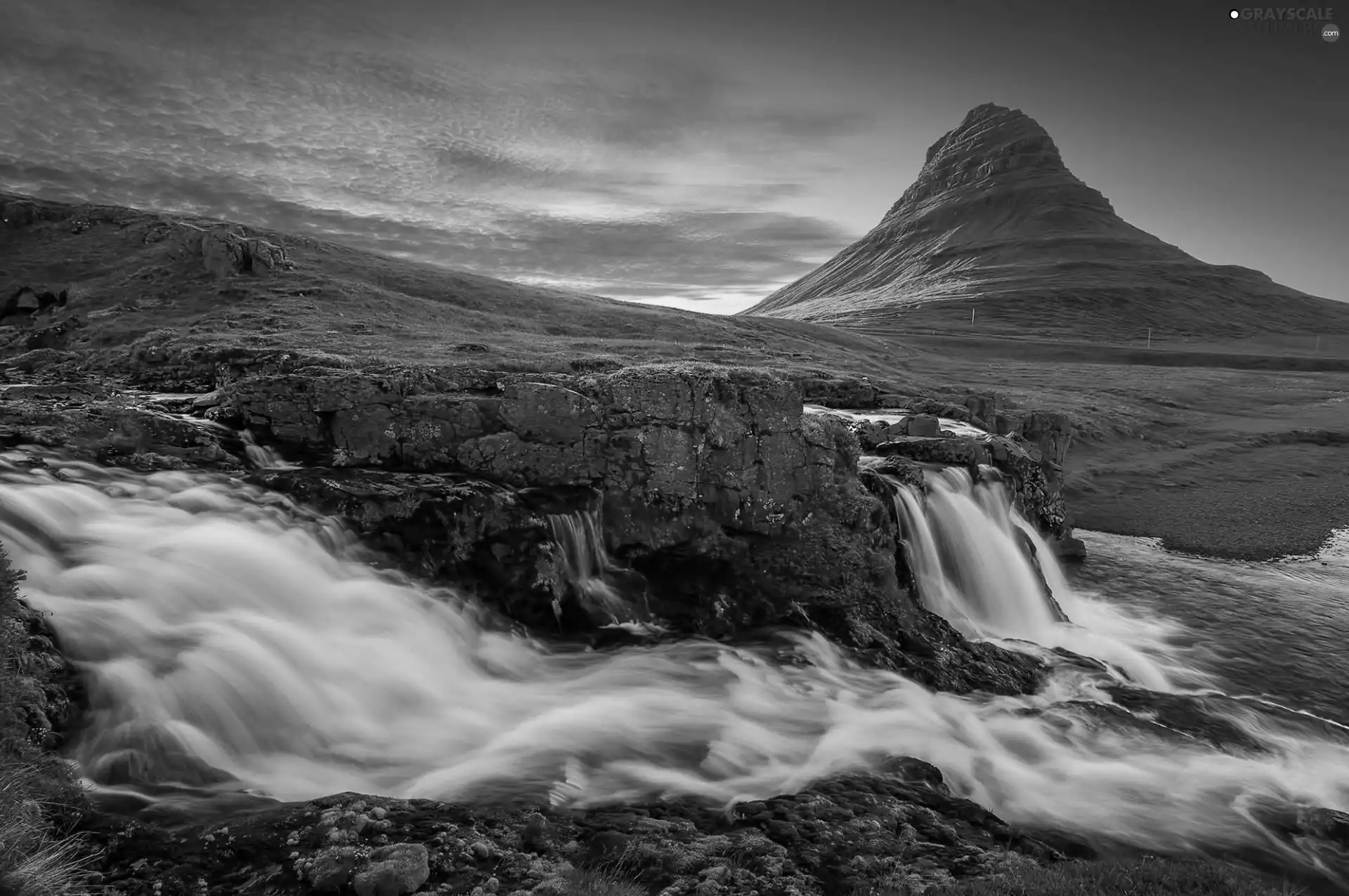 mountains, cascade, sun, iceland, west, water