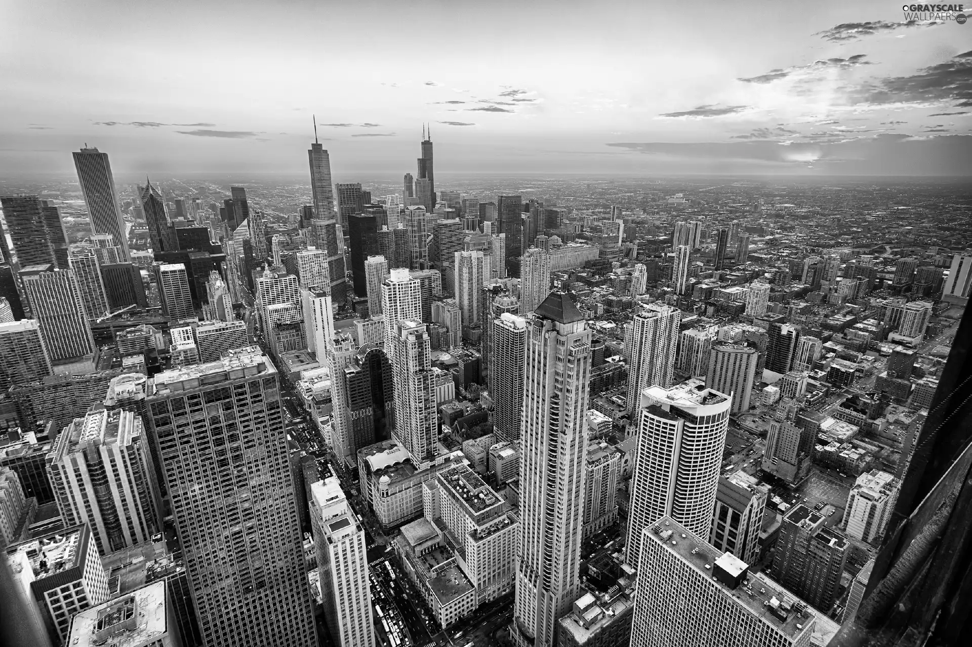 west, sun, panorama, town, Chicago