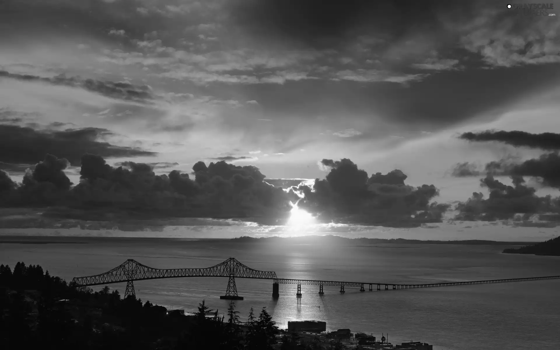 sea, bridge, west, sun, clouds, Island