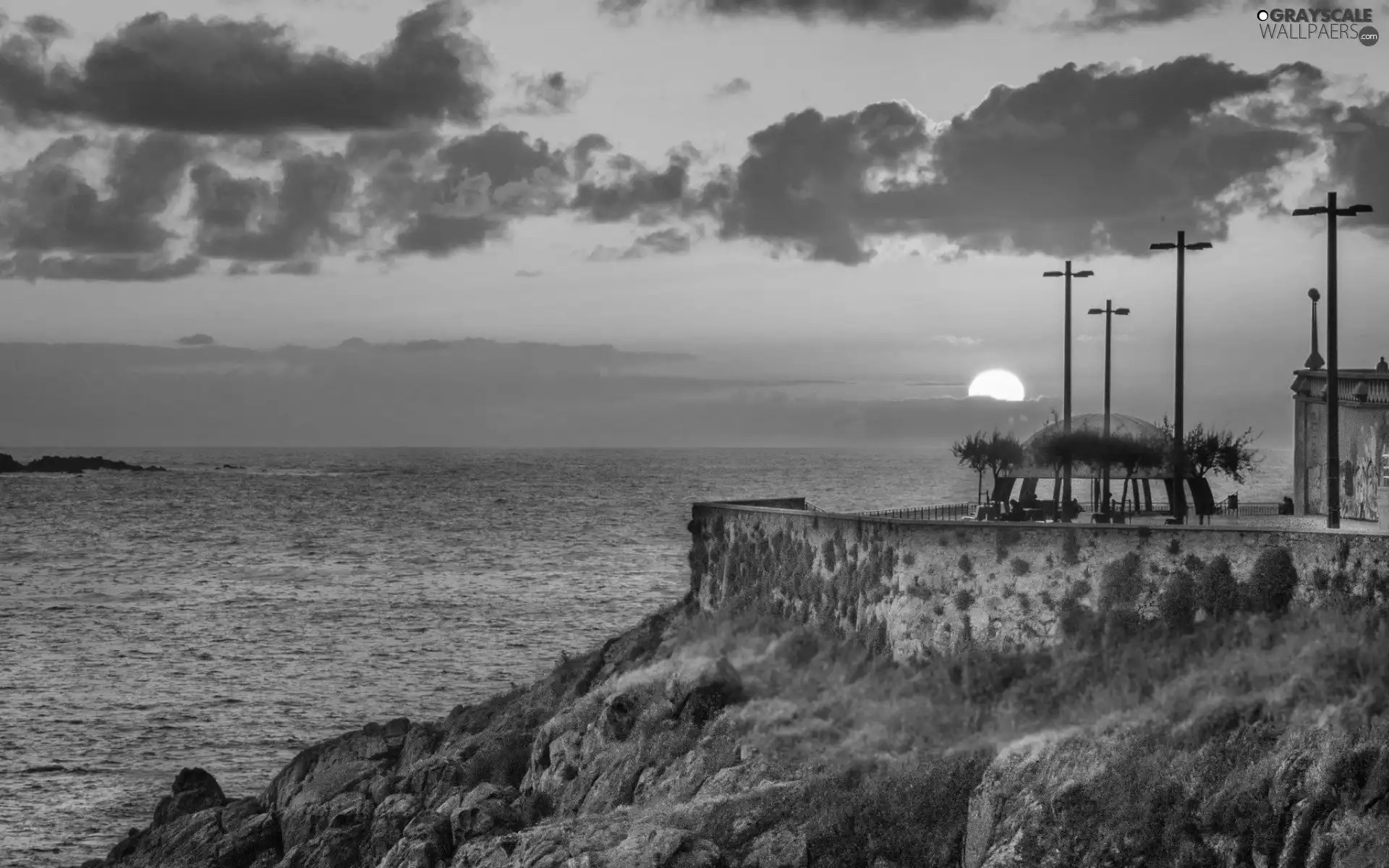 west, sun, rocks, Restaurant, Coast