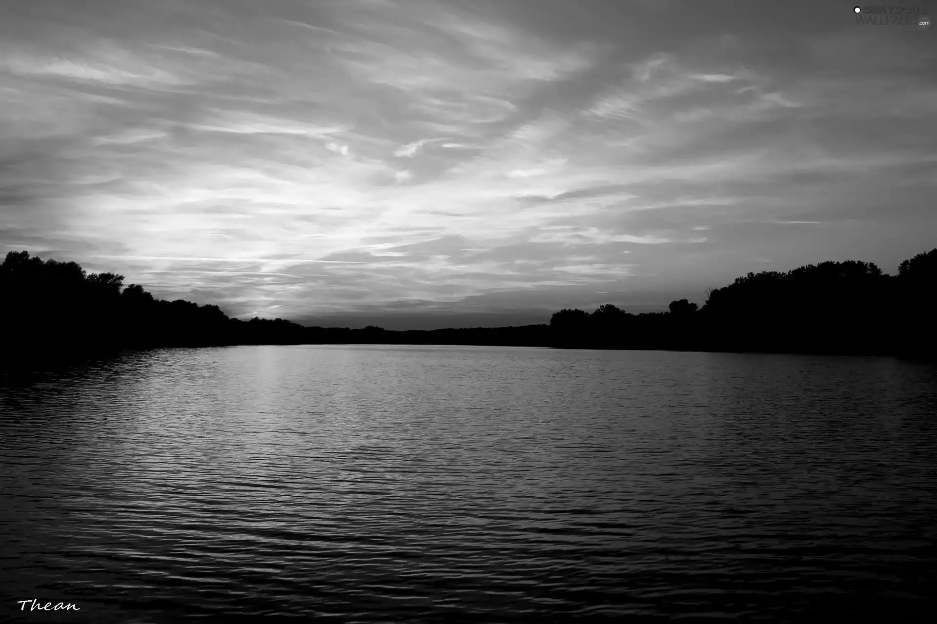 west, sun, by, lake, evening