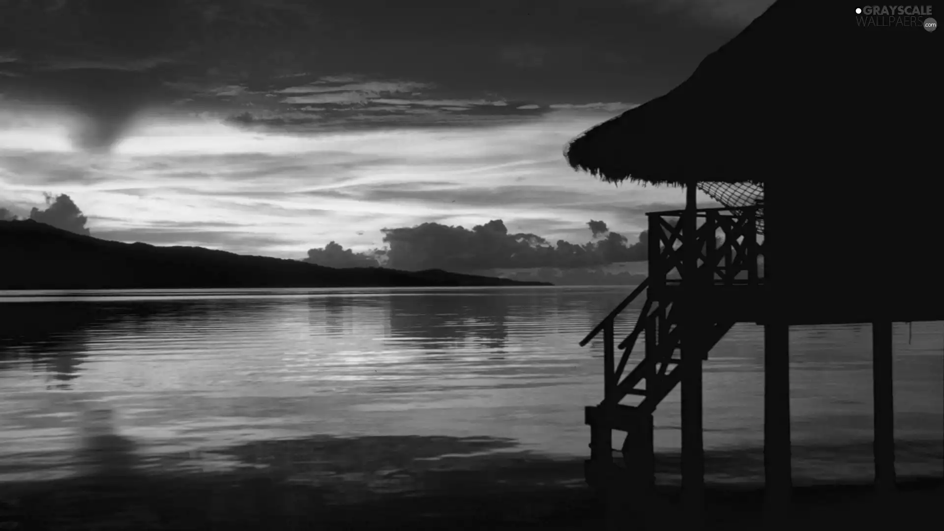 an, sea, west, sun, piles, house