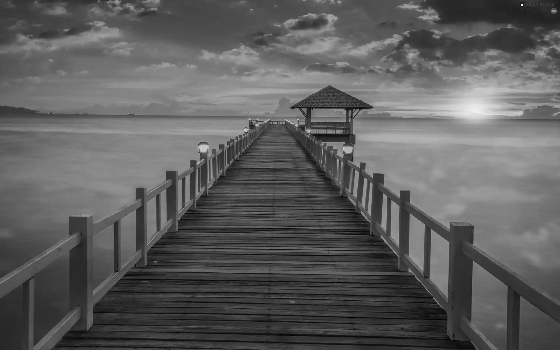 west, sun, sea, clouds, Platform