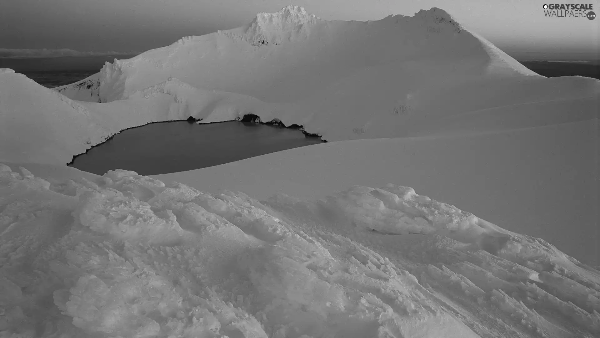 lake, mountains, west, sun, sea, Ice