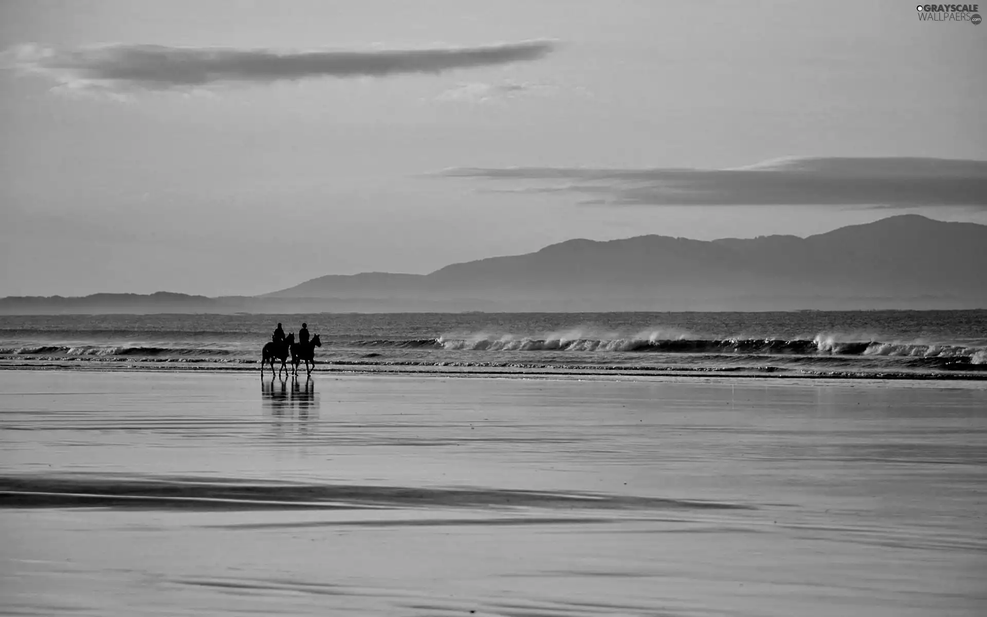 west, sun, beach, riders, sea