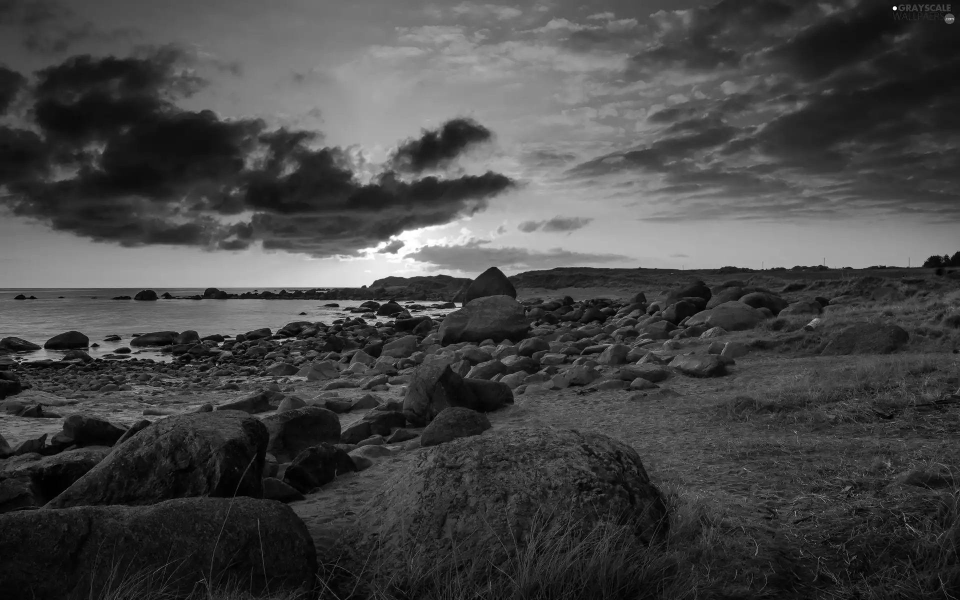 west, sun, coast, Stones, sea