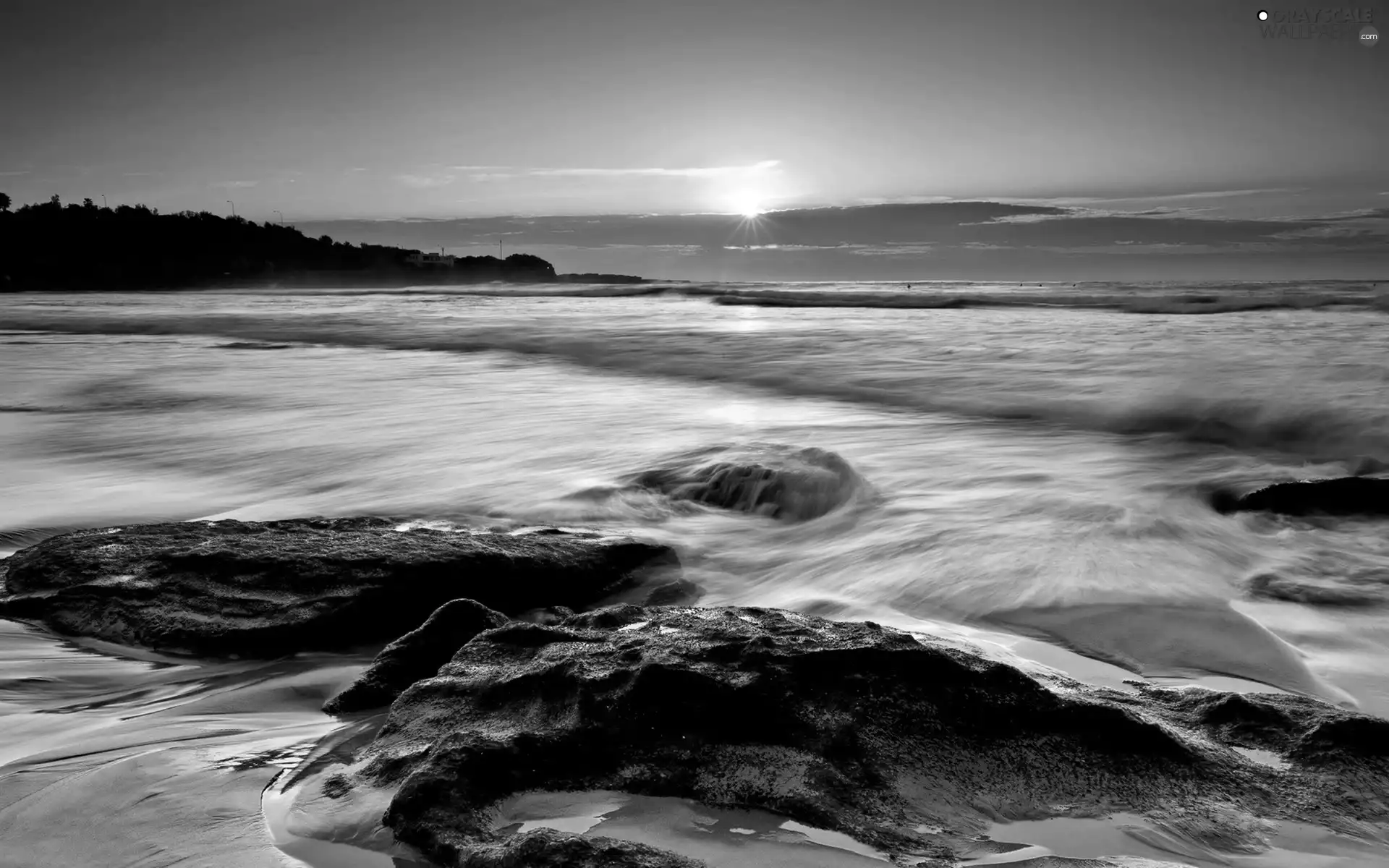 west, sun, coast, Stones, sea