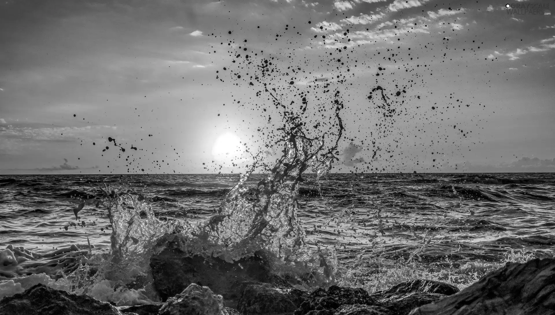 west, sun, Splashing, water, sea