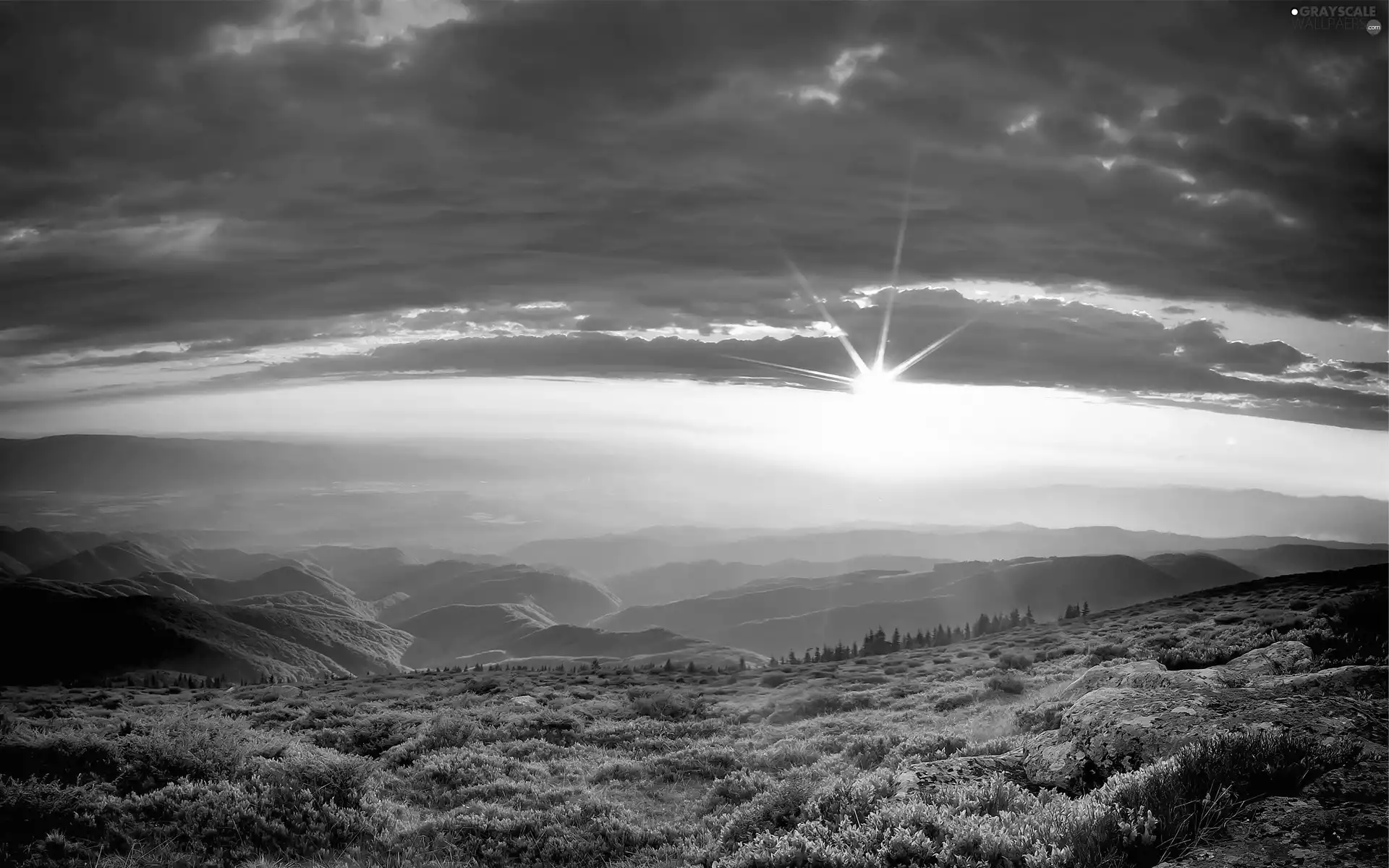 Clouds, Mountains, west, sun, Sky, Valley