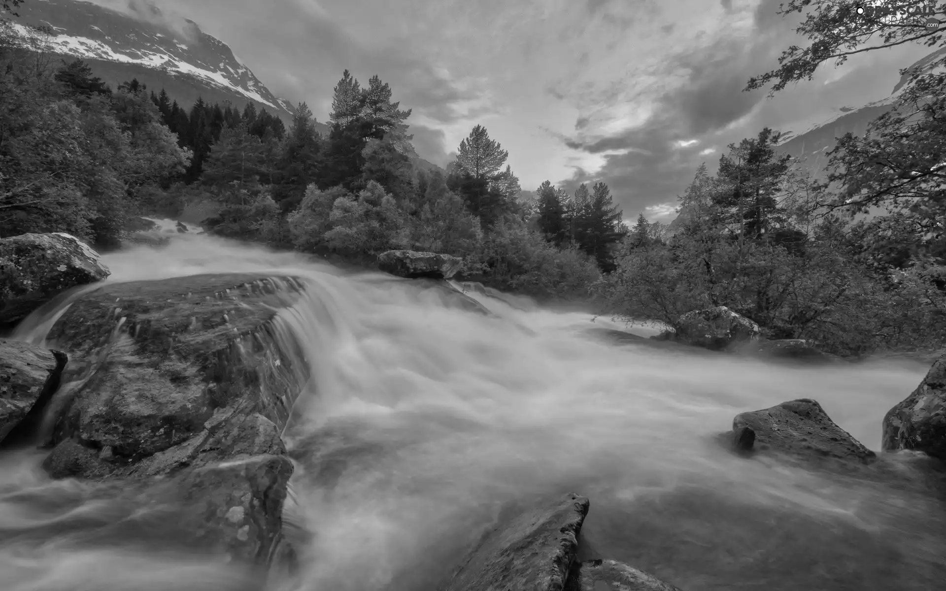 west, sun, rocks, Mountains, waterfall