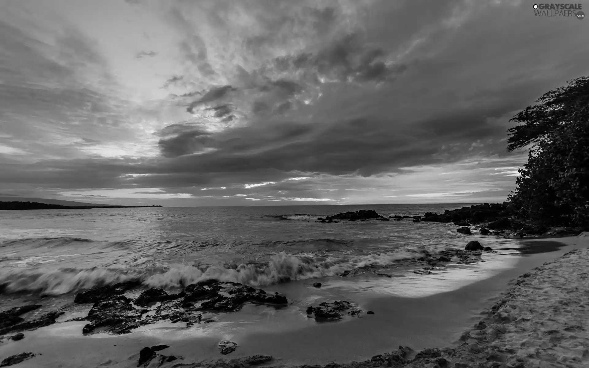 Stones, Coast, west, sun, Waves, Beaches