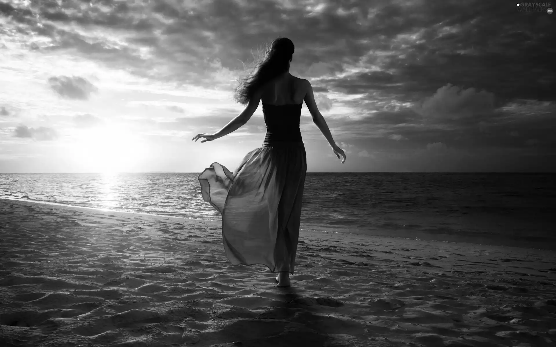 west, sun, Beaches, sea, Women