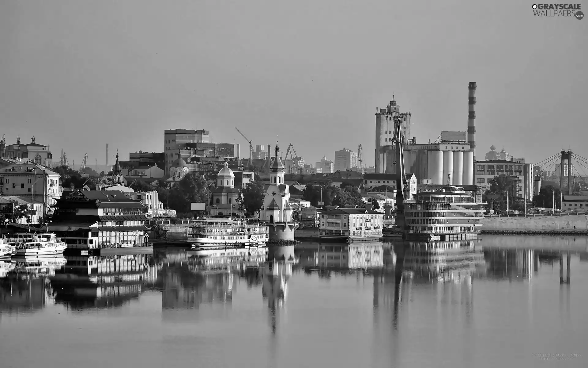 Dnepr, panorama, wharf, reflection, vessels, town