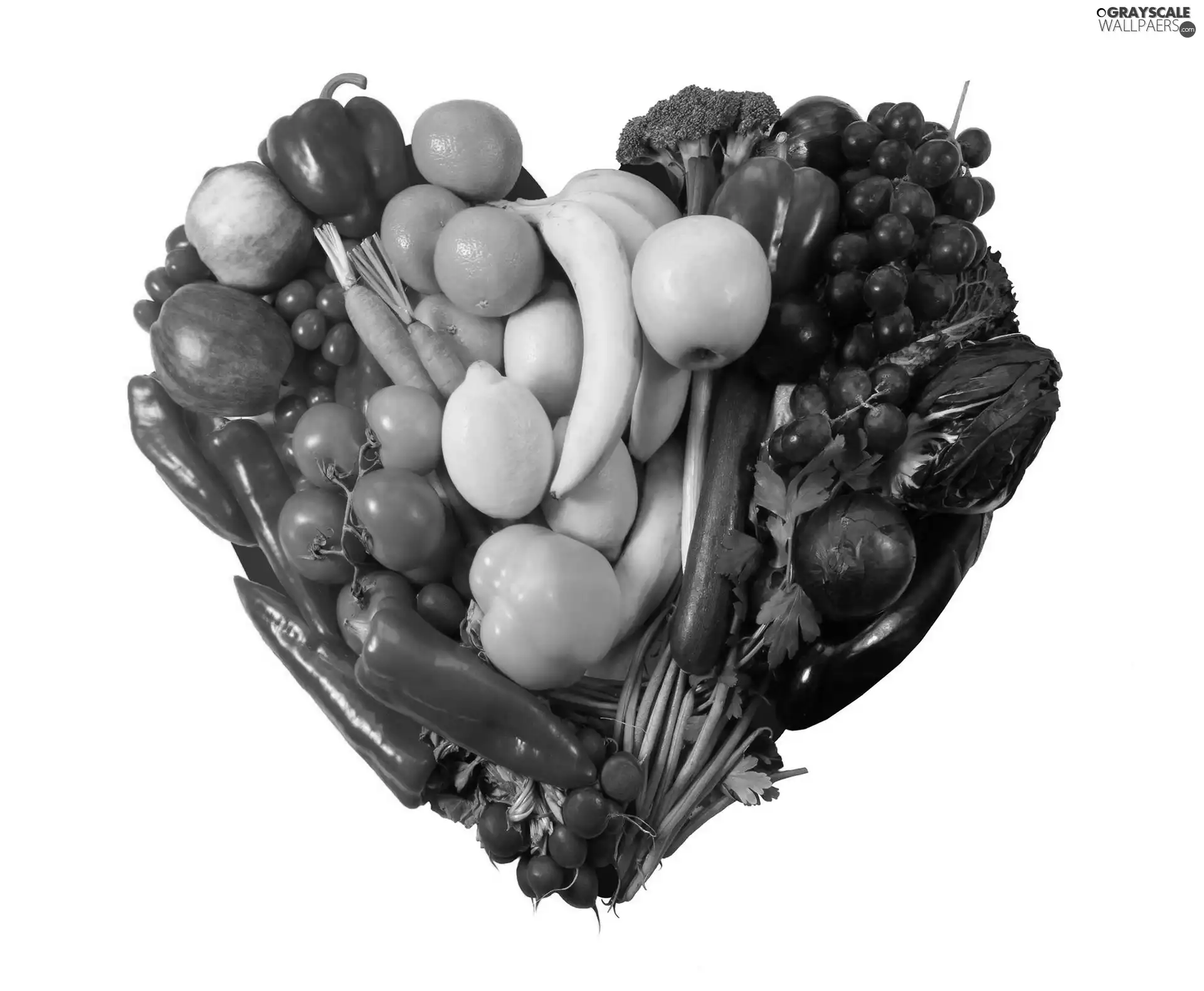 White, background, vegetables, Heart, bouquet