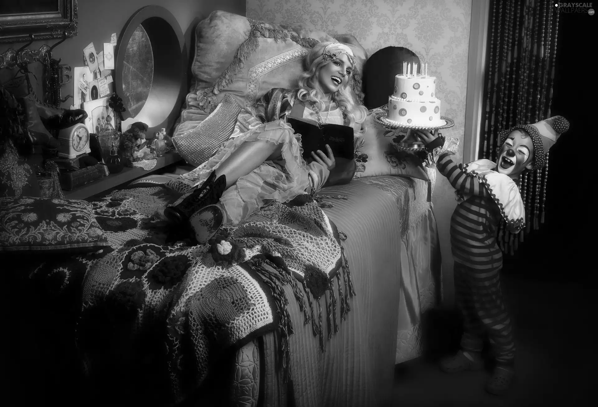 clown, Britney Spears, White Bed