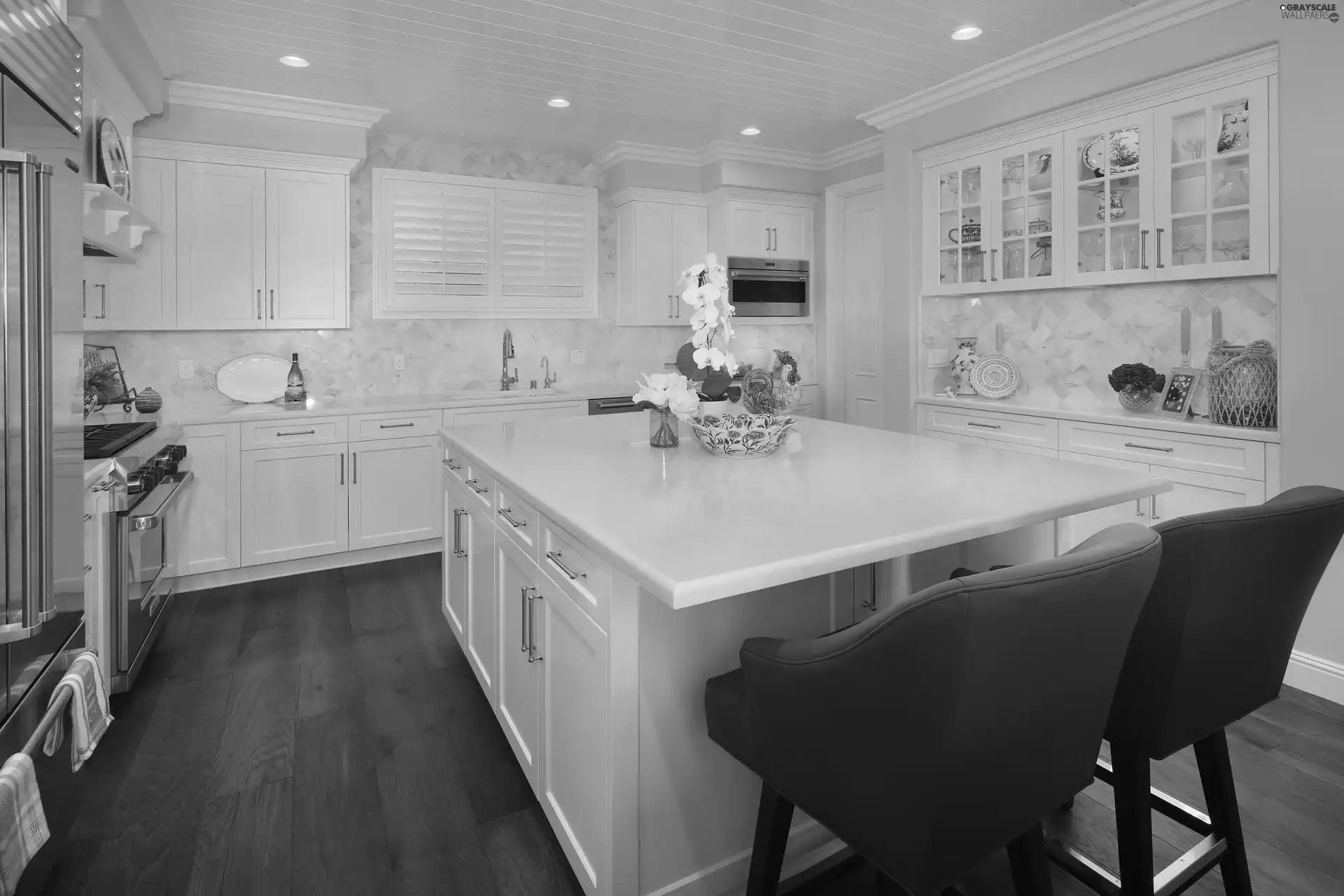 Kitchen, furniture, seats, White