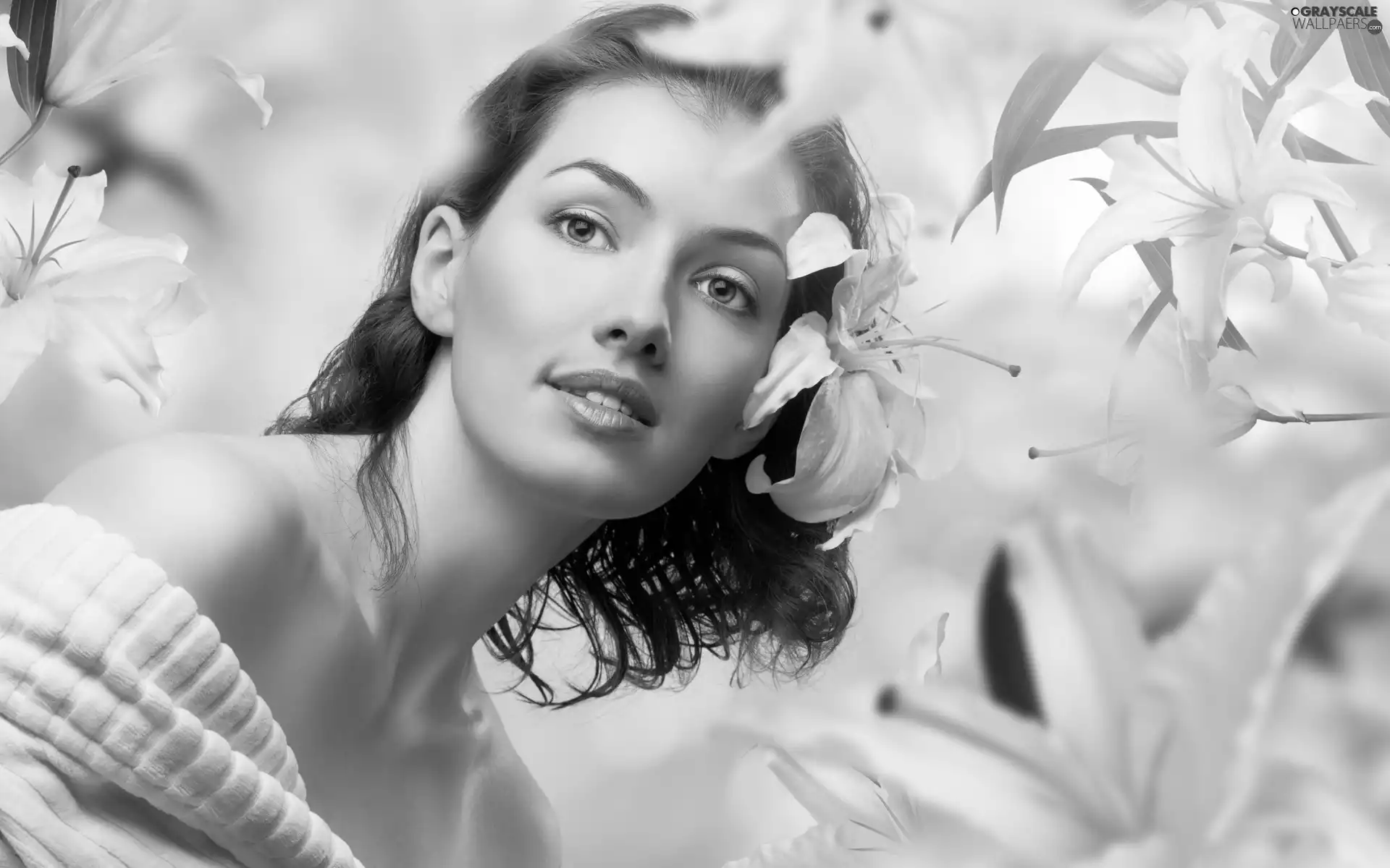 White, lilies, face, make-up, Women