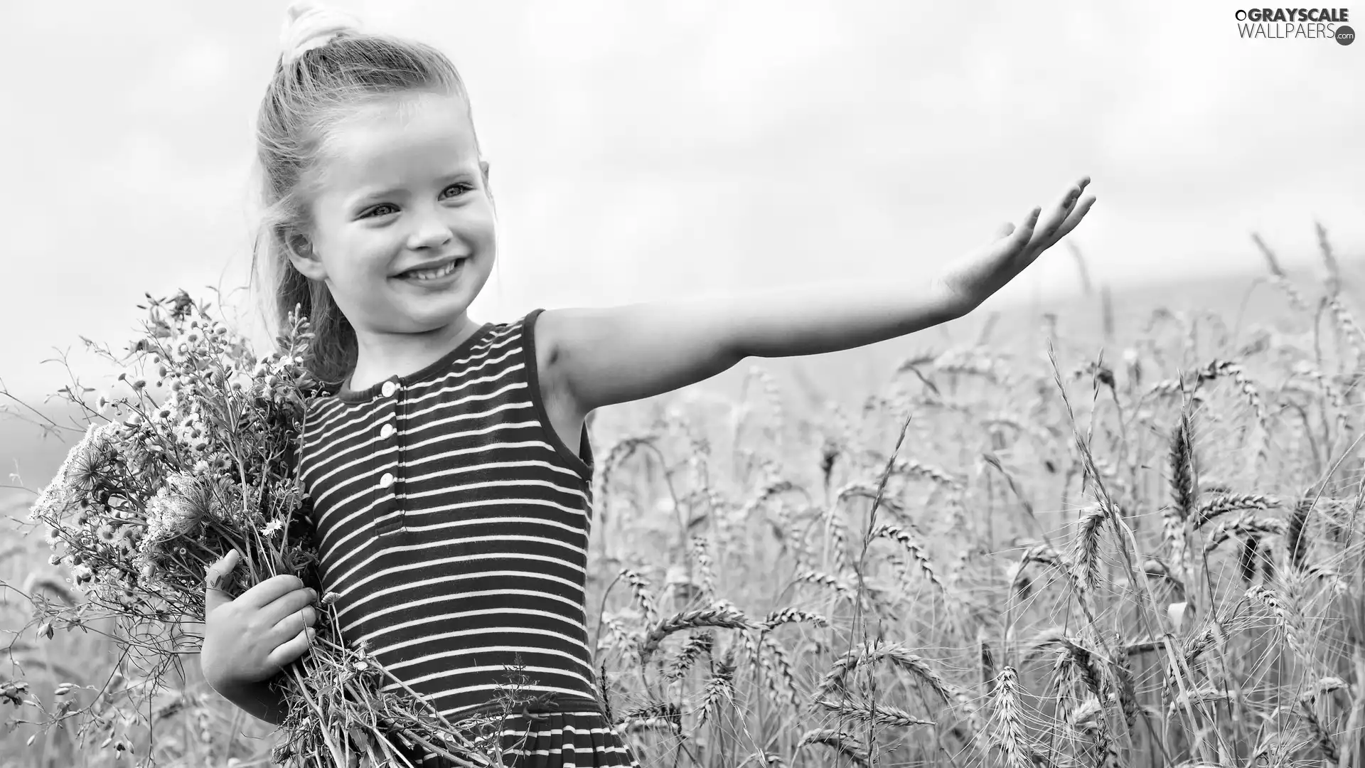 Wildflowers, Flowers, cereals, girl, corn