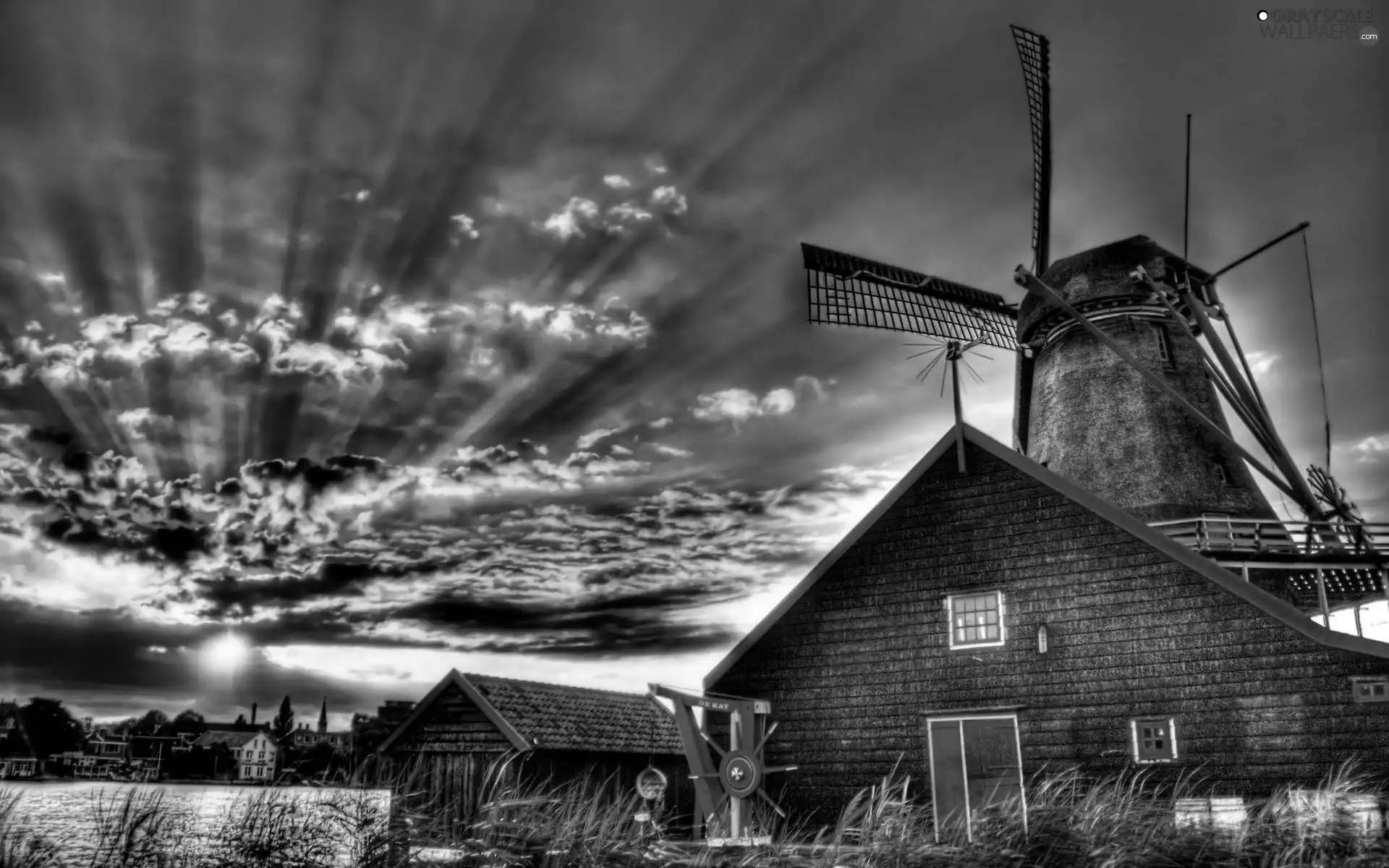 Windmill, west, sun