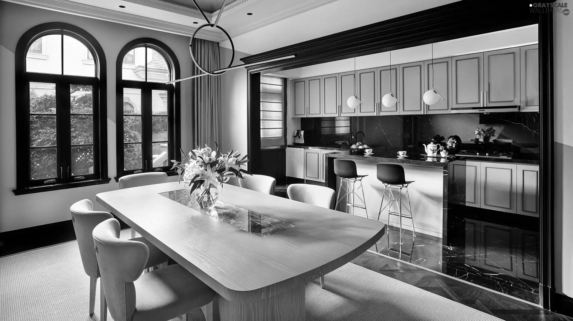 Kitchen, interior, Table, Window, dining room