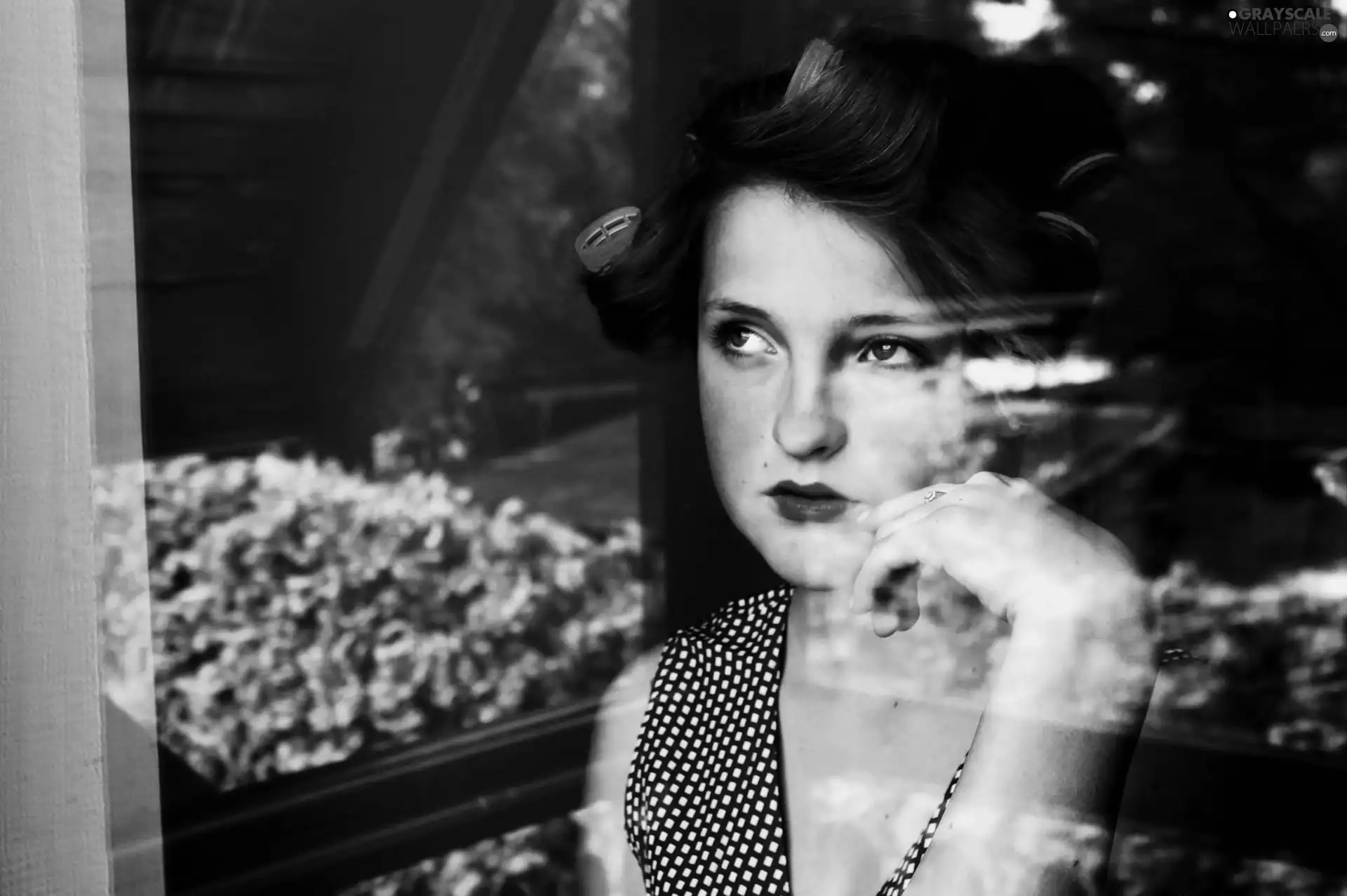 Women, make-up, Window, brunette