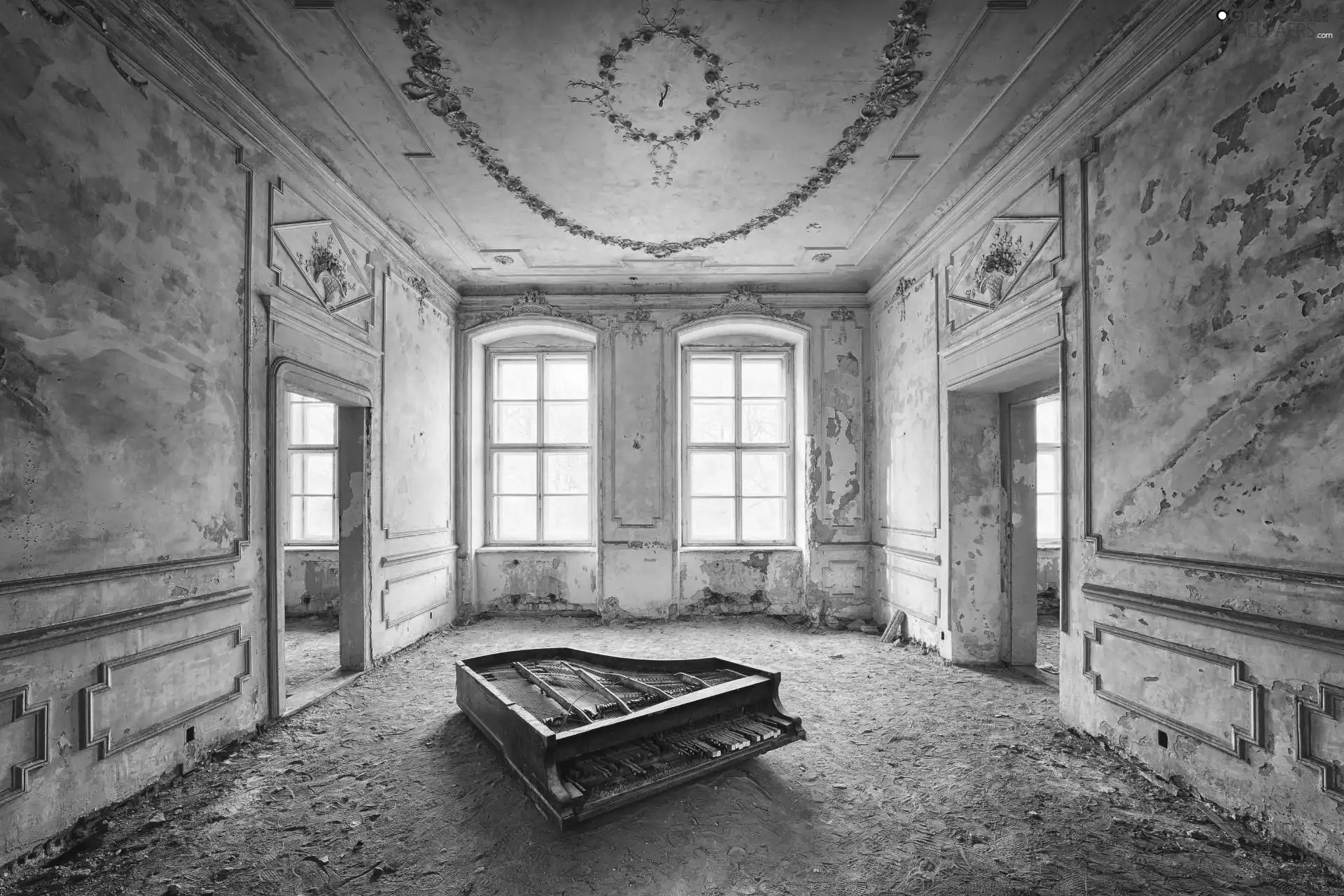 Piano, Windows, Space, damaged, Neglected