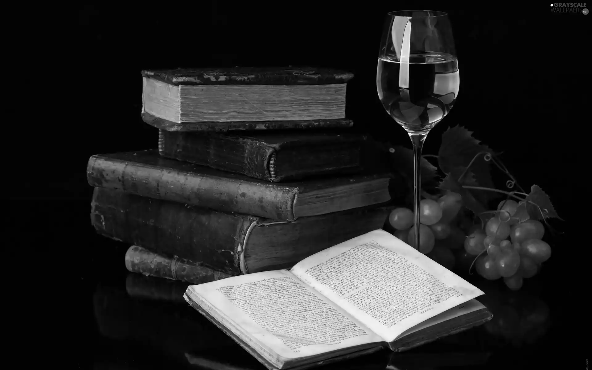 Books, Grapes, Wine, glass