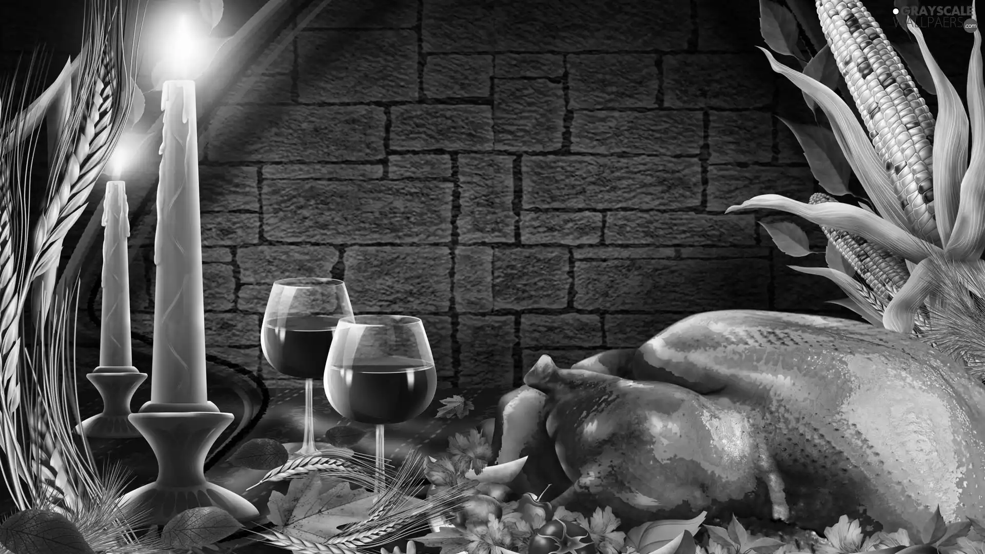 Wine, turkey, corn