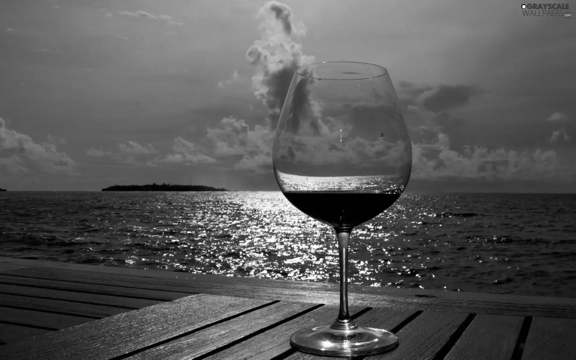 wine glass, Wines, sea, pier, cloudy