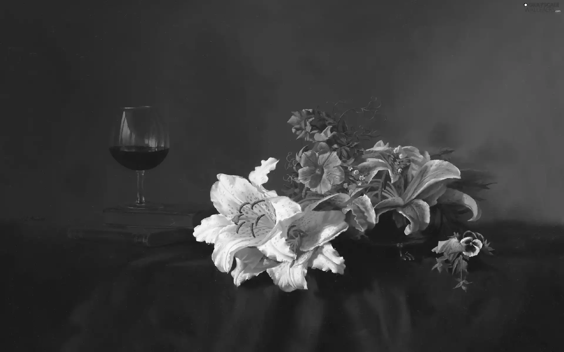 bouquet, wine glass, Wines, flowers