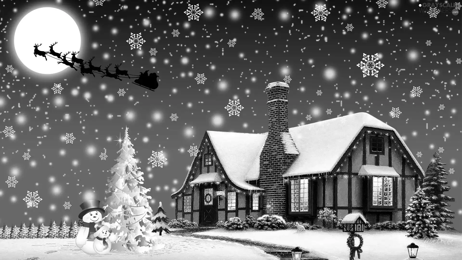 Night, Snowman, God, sleigh, house, winter, birth