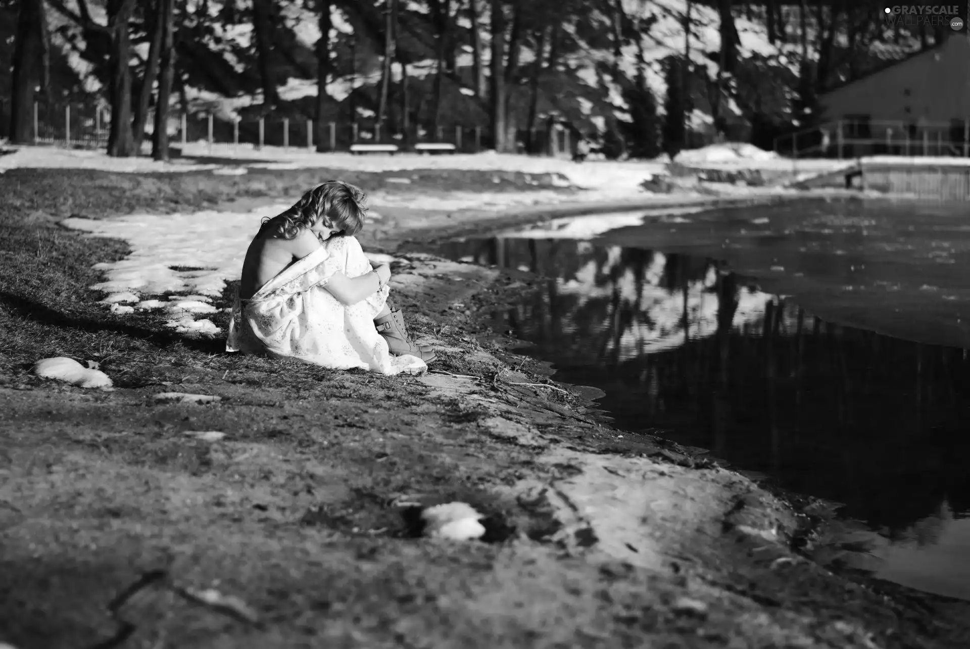 Ginger, lake, winter, Women