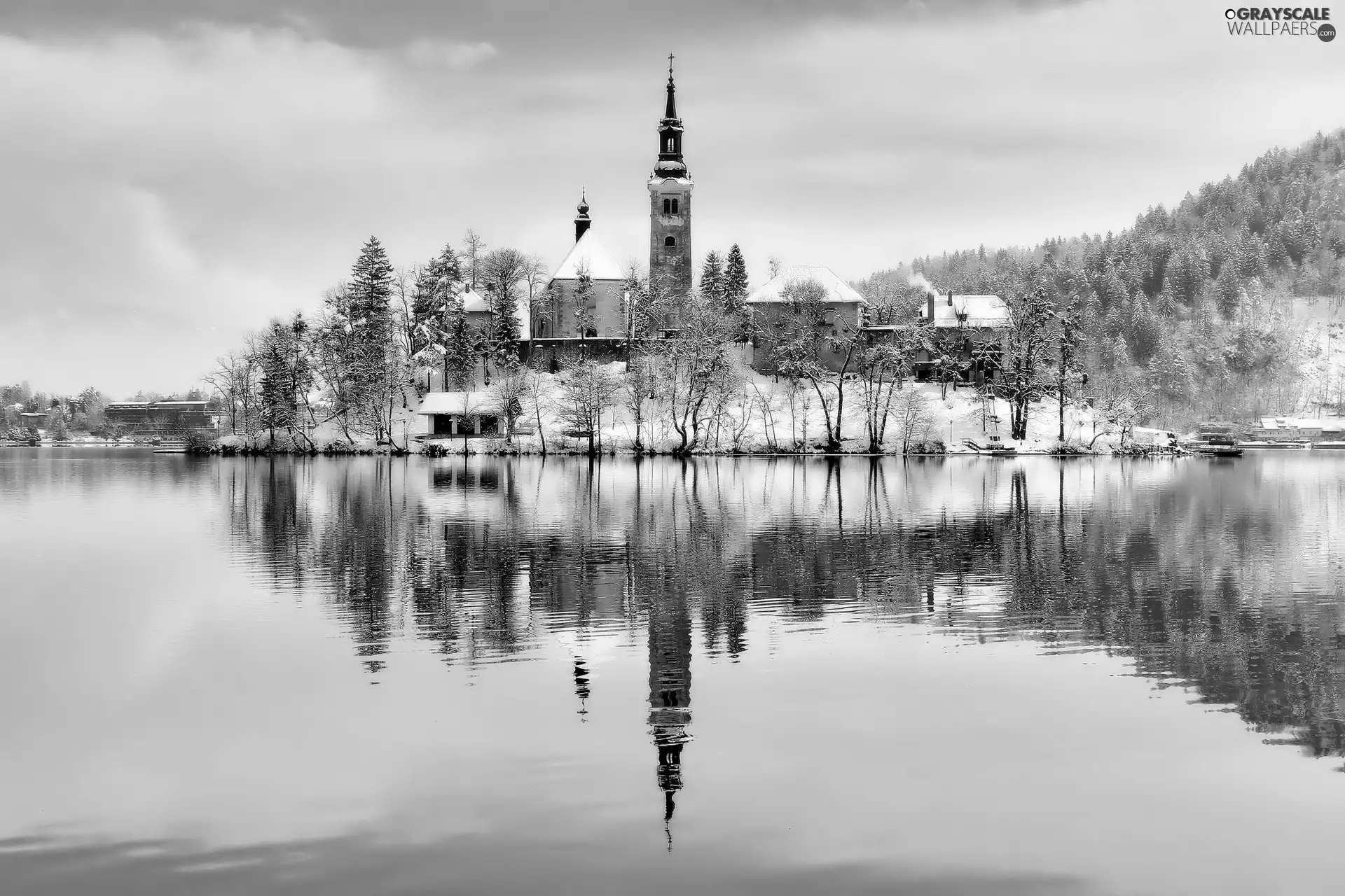 winter, Church, lake