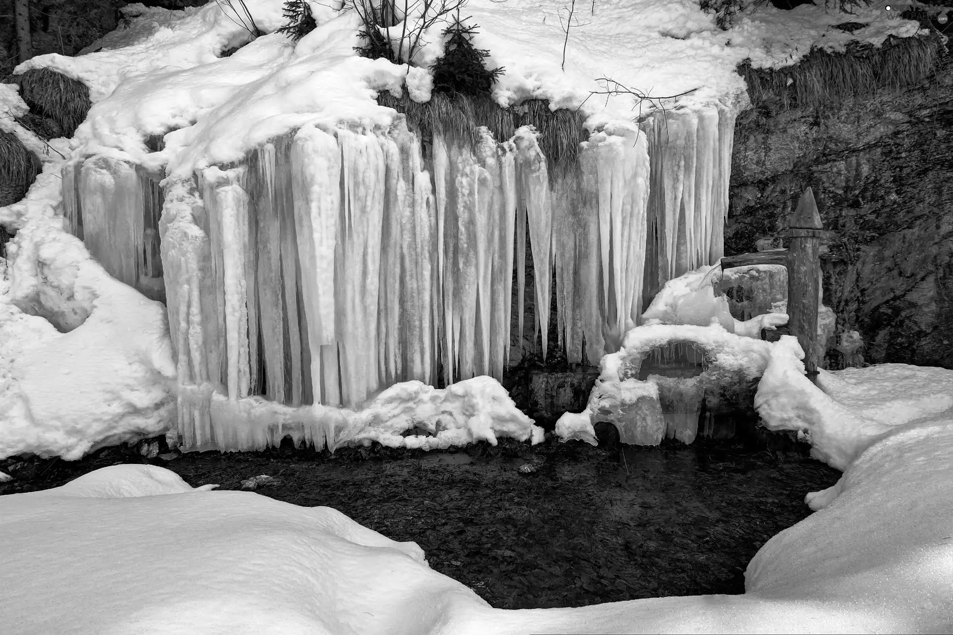 lake, ice, winter, icicle