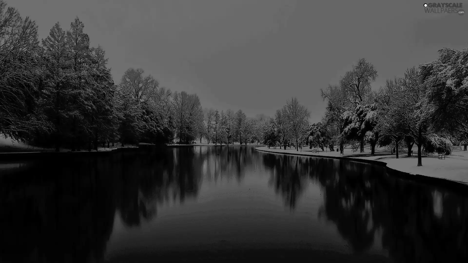 winter, Park, lake