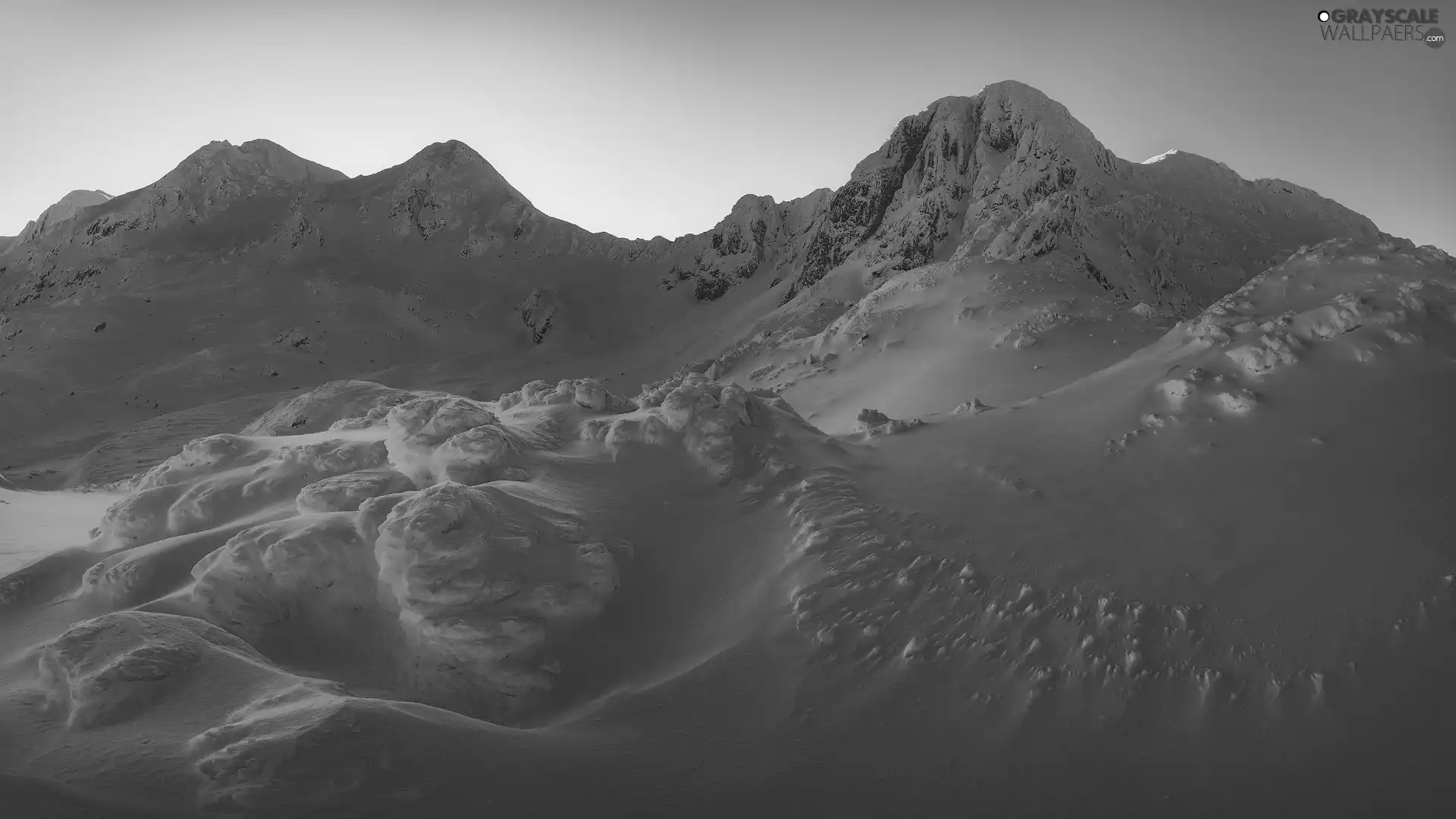 Mountains, snow, drifts, winter