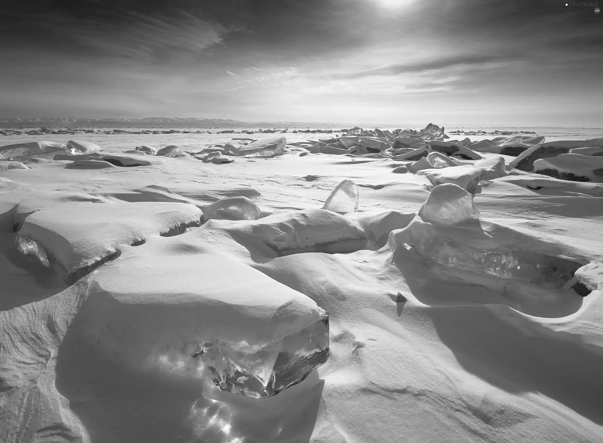 Mountains, lumps, winter, ice